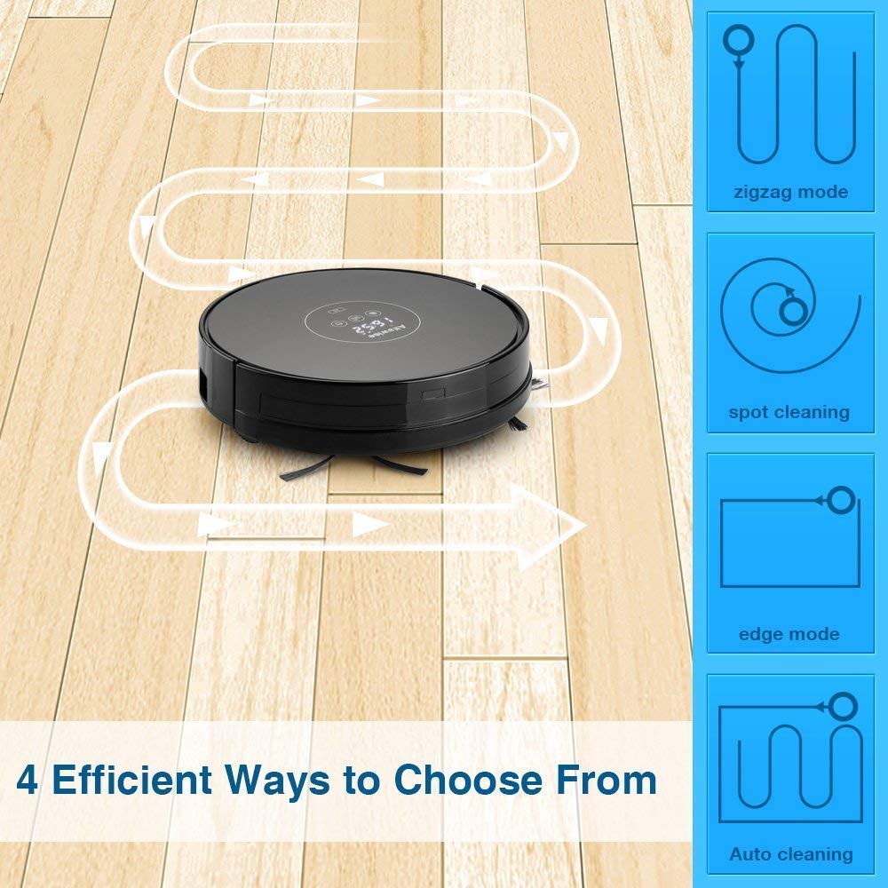 Alfawise x5 Smart Robotic Vacuum Cleaner 2.4g WiFi Alexa with Strong Suction for Fine Sand, Pet Hair, Bare Floors and Carpet, Gyroscope Precise Positioning (Black)