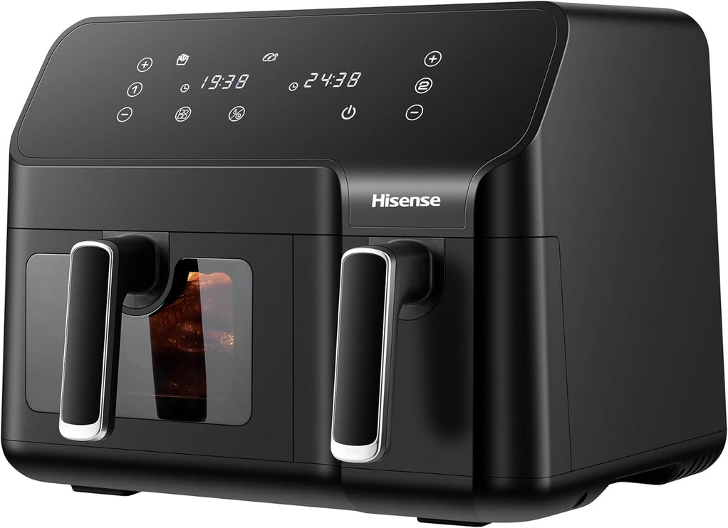 Hisense 9L Dual Basket Air Fryer, Air Fry, Preset Menus, 360° Circulation, LED Display, Dual Cooking Zone, Visible Basket, H09AFBK2S5
