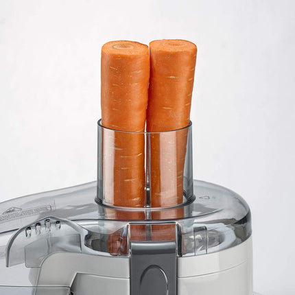 Black & Decker 250W juicer with pulp separator, large fruit feed chute, white/gray - JE250-B5