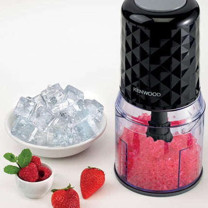 Kenwood 400W Electric Food Chopper with 500ml Bowl, 2 Speeds, Stainless Steel Quad Blade, Rubber Lid, Ice Crushing Function CHP40.000BK Black