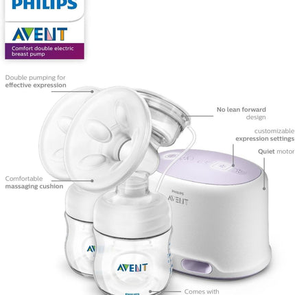 مضخة الثدي الكهربائية المزدوجة من فيليبس أفينت مع وسادة طاقة إضافية، SCF334/22، أبيض