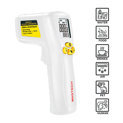 Mastech MS6591P Infrared Digital Thermometer Non-Contact Forehead with 2 measurement modes: Body (32ºC-42ºC) and Surface (0ºC-100ºC)