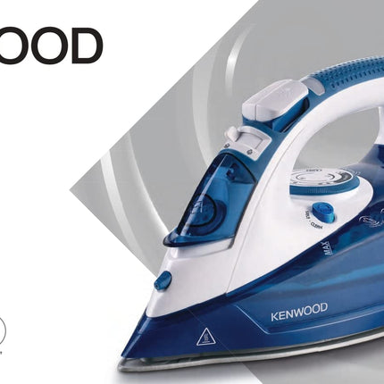 Kenwood Steam Iron 2600W with Ceramic Soleplate, Auto Shut-Off, Anti-Drip, Anti-Calc, Self Clean, Continuous Steam, Steam Burst, Spray Function STP75.000WB White/Blue