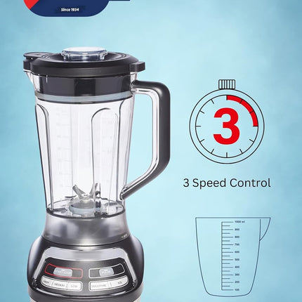 Admiral Blender 1.8 Litre Capacity with 3 Speed Control, Premium Stainless Steel Blade with Plastic Jub, 1500 Watts, (1 Year Warranty) - ADBL1815SS