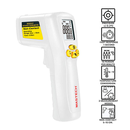 Mastech MS6591P Infrared Digital Thermometer Non-Contact Forehead with 2 measurement modes: Body (32ºC-42ºC) and Surface (0ºC-100ºC)