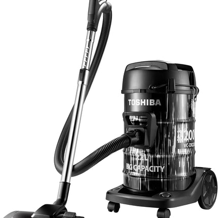 Toshiba Drum Type Vacuum Cleaner, 22000Pa Suction 2200 Watts 22 Liters Push Handle & Big Wheels Blowing Function, Ideal for Home & Car Interior Cleaning, Grey/Black, VC-DR220A, 1-Year Warranty