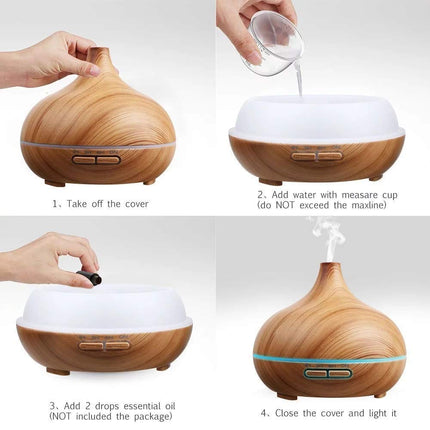 SKY-TOUCH Essential Oil Diffuser, 550Ml Oil Diffuser With 4 Timer, Aromatherapy Diffuser With Auto Shut-Off Function, Cool Mist Humidifier Bpa-Free For Bedroom Home-Yellow Wood