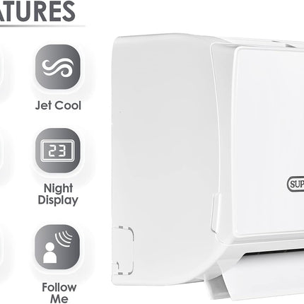 مكيف هواء سبليت سوبر جنرال، 3 طن، 36000 وحدة حرارية بريطانية، ضاغط ترددي، إعادة تشغيل تلقائي، زعنفة ذهبية، دوران في 4 اتجاهات، SGS-370-CE، أبيض - 134 × 45 × 38 سم، ضمان لمدة عام واحد