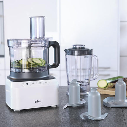 Braun Fp 3131, Food Processor White , 800 Watts. Blender 1.2 L, Food Prep Bowl 2.1 L, 2 Speed Button And Pulse