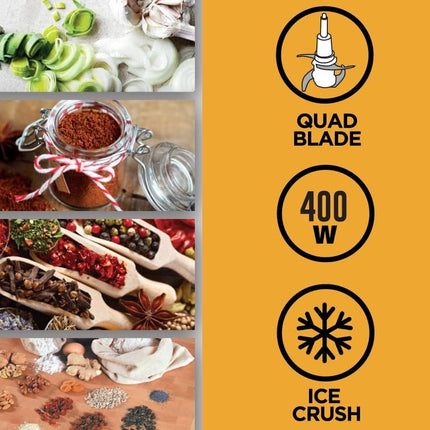 Kenwood 400W Electric Food Chopper with 500ml Bowl, 2 Speeds, Stainless Steel Quad Blade, Rubber Lid, Ice Crushing Function CHP40.000BK Black