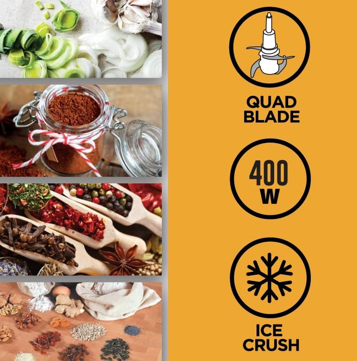 Kenwood 400W Electric Food Chopper with 500ml Bowl, 2 Speeds, Stainless Steel Quad Blade, Rubber Lid, Ice Crushing Function CHP40.000BK Black