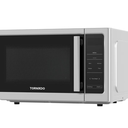 Tornado 25 Liters Digital Microwave Oven Solo with 10 Power Levels, 850W, Touch Control panel, Child-Safety-Lock, Defrost Function, 8 Auto cooking function, Silver, TWDS-25-S-E