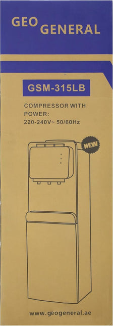 GEO GENERAL GSM-315LB Top Load Water Dispenser, 3 Taps, Hot & Cold, 5 L/hr Hot, 2 L/hr Cold, 550W Heating, 90W Cooling, 640W Total, Black + Silver