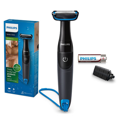 فيليبس بودي جروم BG1024/16 | ماكينة تشذيب شعر الجسم والفخذ مقاومة للماء | ماكينة تشذيب ثنائية الاتجاه، نظام حماية للبشرة | بطارية AA متضمنة