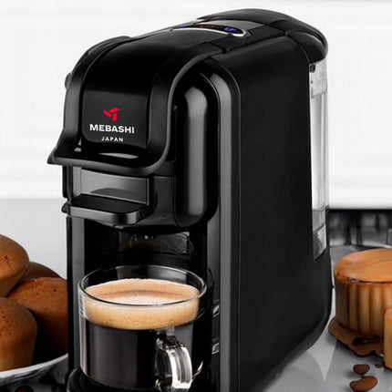 MEBASHI 3-in-1 Multifunction Espresso Capsule Coffee Machine, 600ML Water Tank, 19 Bar Pressure, Auto Shut Off | (ME-CEM302) (Black)|1450W