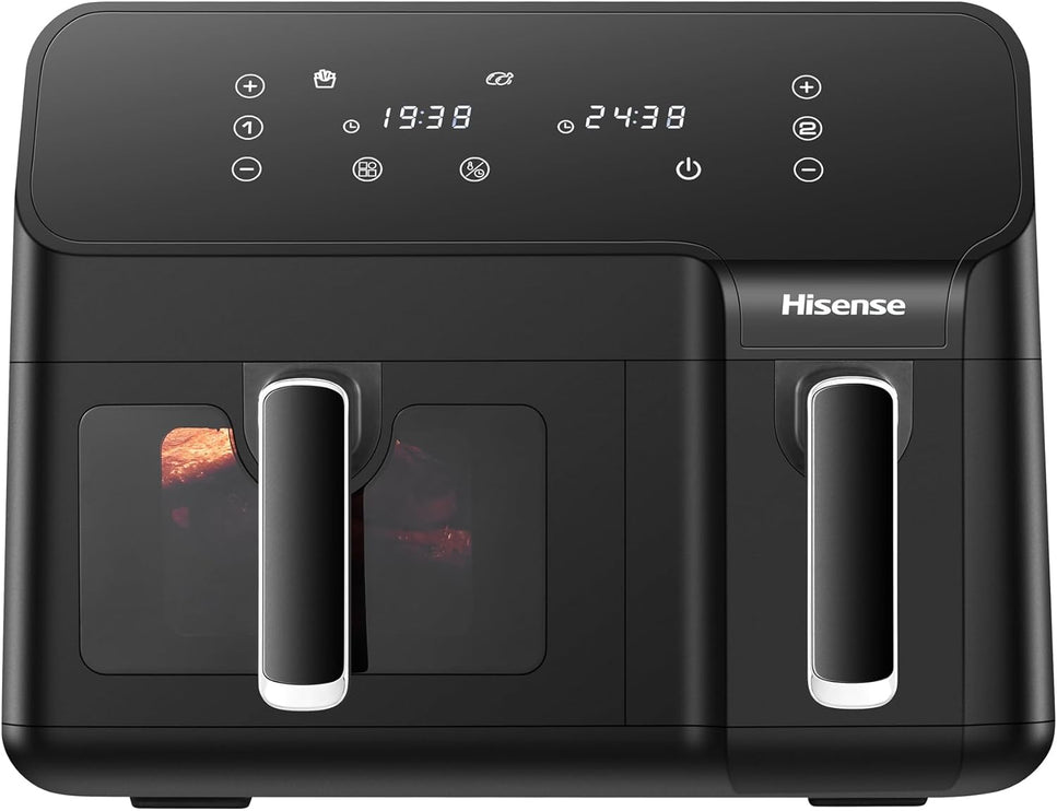 Hisense 9L Dual Basket Air Fryer, Air Fry, Preset Menus, 360° Circulation, LED Display, Dual Cooking Zone, Visible Basket, H09AFBK2S5