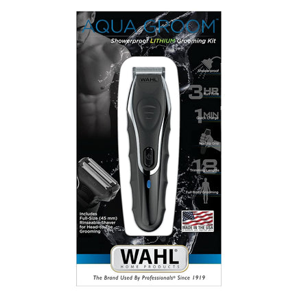 WAHL Aqua Groom Rechargeable Trimmer Kit, Showerproof Lithium Ion Trimmer, Foil Shaver and Detailer, 12 Combs for different beard haircutting lengths, 3 hours Run Time, 09899-027