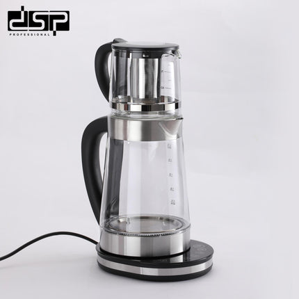 DSP Glass Electric Kettle with Samovar, 2000W Real Power, 1.0L and 2.5L Capacity, 5 Temperature Settings, Boil-Dry Protection, Keep Warm Function, -KK1277