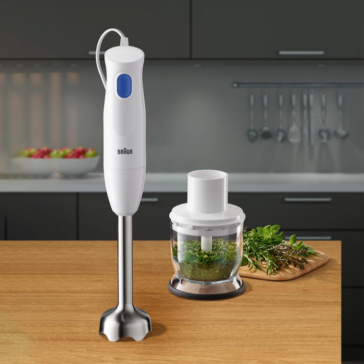 Braun MultiQuick 1 Hand Blender, 450 W, Chopper 350ml, Metal, 1 speed, Lightweight, BPA free, Dishwasher, WHITE - MQ 10.201 M WH