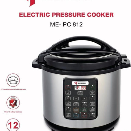Mebashi ME-PC812 Digital Pressure Cooker - 12L, 1600W, 7-in-1 Multi-Function Cooker (Silver)