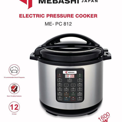 Mebashi ME-PC812 Digital Pressure Cooker - 12L, 1600W, 7-in-1 Multi-Function Cooker (Silver)
