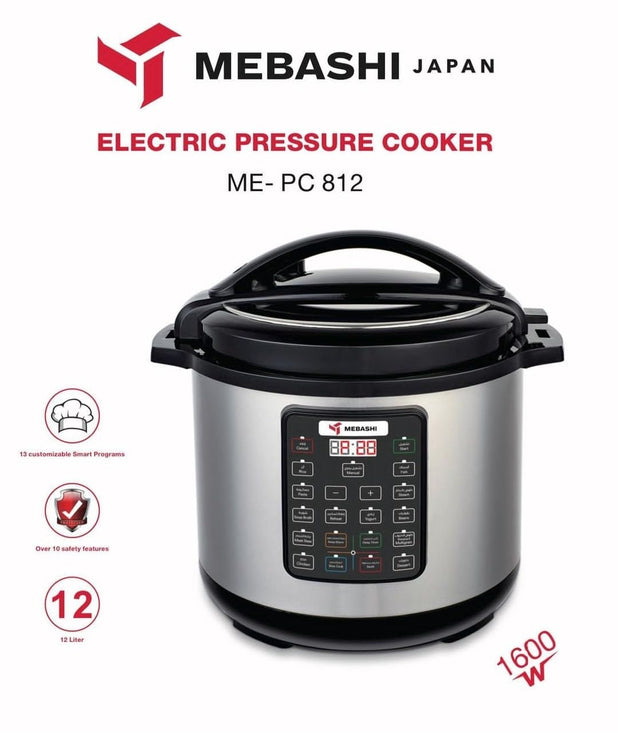 Mebashi ME-PC812 Digital Pressure Cooker - 12L, 1600W, 7-in-1 Multi-Function Cooker (Silver)