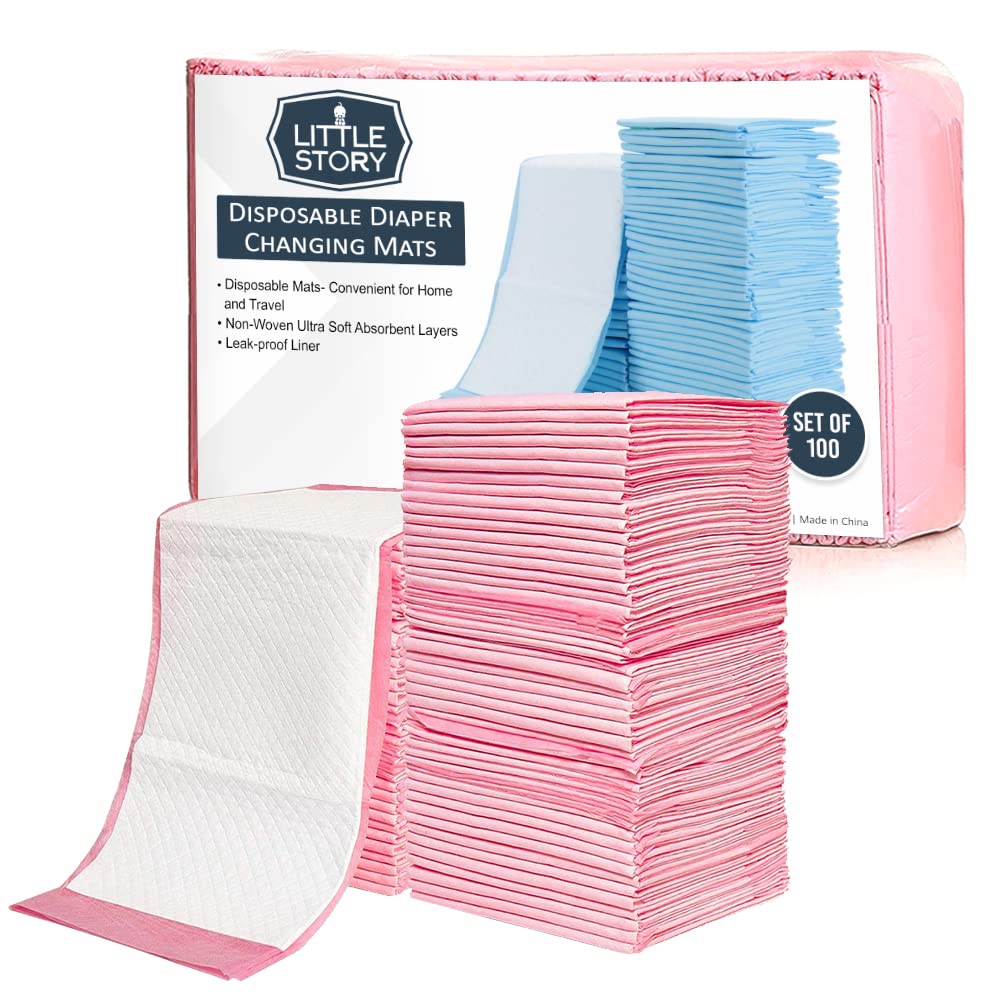 Little Story Disposable Diaper Changing Pad,100 Pack Soft Waterproof Mat, Portable Leak Proof Changing Mat, New Mom Leak-Proof Underpad, Mattress Table Protector Pad, Pack Of 100Pcs - Pink