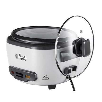 Russell Hobbs 27040 Large Rice Cooker - Up to 14 Servings with Steamer Basket, Measuring Cup and Spoon Included, Dishwasher Safe Parts, 500 W, White