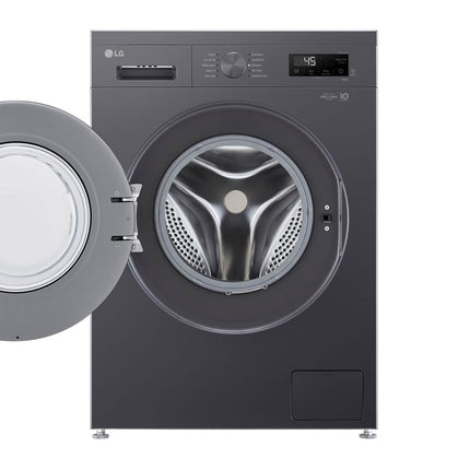 غسالة ملابس إل جي تحميل أمامي 1200 دورة في الدقيقة STS Drum 6 Motion DD، سعة 8 كجم، لون أسود متوسط
