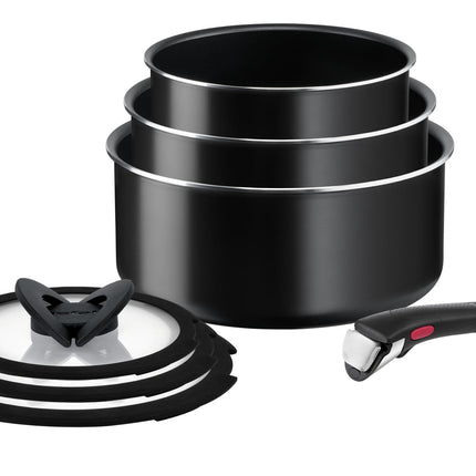 Tefal Cooking Set, Ingenio Easy On 7-piece Stackable cookware set with a removable handle, Non-Stick Coating, Heat Indicator, Diffusion Base, Healthy Cooking, Safe Cookware, Made in France, L1599602