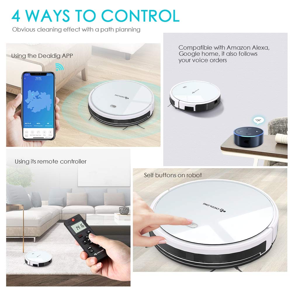 DEALDIG Robvacuum 8 Robot Vacuum Cleaner with WiFi Connectivity Work for Alexa Super Power Suction &Wi-Fi Connectivity and Smart Navigating Robot Vacuum Mop Cleaner