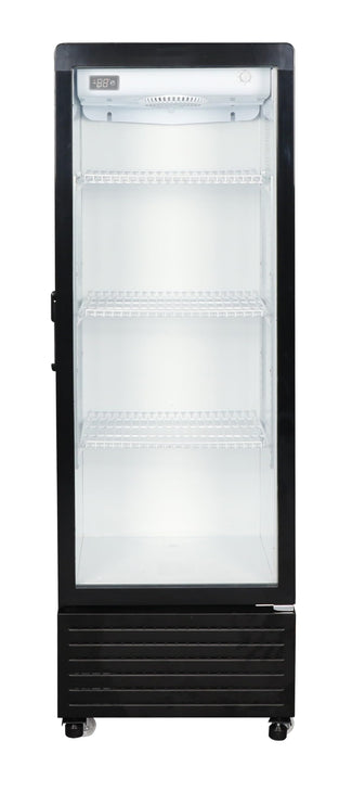 TCL F280SCB Showcase Refrigerator, 280L Gross Capacity, 1-10℃ Temperature, Ventilated Cooling System, Tempered Glass Door, Steel Wire Shelves, Lock & Key, Front Air Blowing - F280SCB