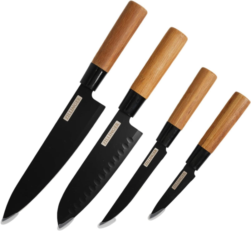 ZILLINGER Japanese Knife Set - 4 Pcs High-Carbon Stainless Steel Chef Knife Set for Precision Cutting, Slicing, Dicing, and Chopping - Lightweight, Dishwasher Safe Ultra-Sharp Kitchen Knife Set