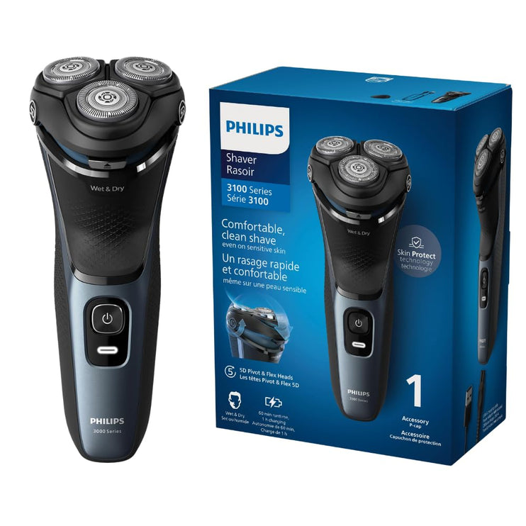 Philips Face & Head Shaver S3144/00 | Wet & Dry Use | Smooth, Comfortable Shave with SkinProtect Tech | 5D Pivot & Flex Heads, PowerCut Blades | 60 min Cordless Use | Pop-Up Trimmer