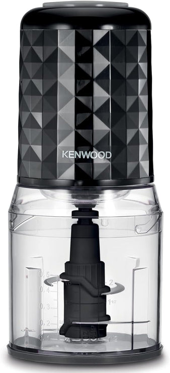 Kenwood 400W Electric Food Chopper with 500ml Bowl, 2 Speeds, Stainless Steel Quad Blade, Rubber Lid, Ice Crushing Function CHP40.000BK Black