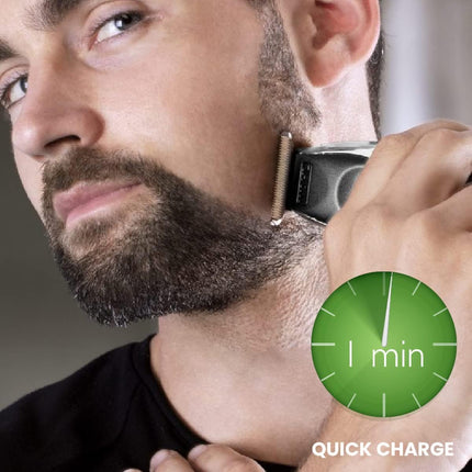 مجموعة ماكينة حلاقة WAHL Aqua Groom القابلة لإعادة الشحن، ماكينة حلاقة ليثيوم أيون مقاومة للماء، ماكينة حلاقة وتفاصيل، 12 مشطًا لأطوال مختلفة لقص شعر اللحية، مدة تشغيل 3 ساعات، 09899-027