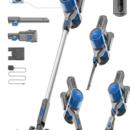 Gevi Brushless Cordless Vacuum for 22Kpa Motor with HEPA 45mins Runtime, Detachable Battery, Lightweight Vacuum for Carpet, Pet Floor 400W / Color Blue/0.6L