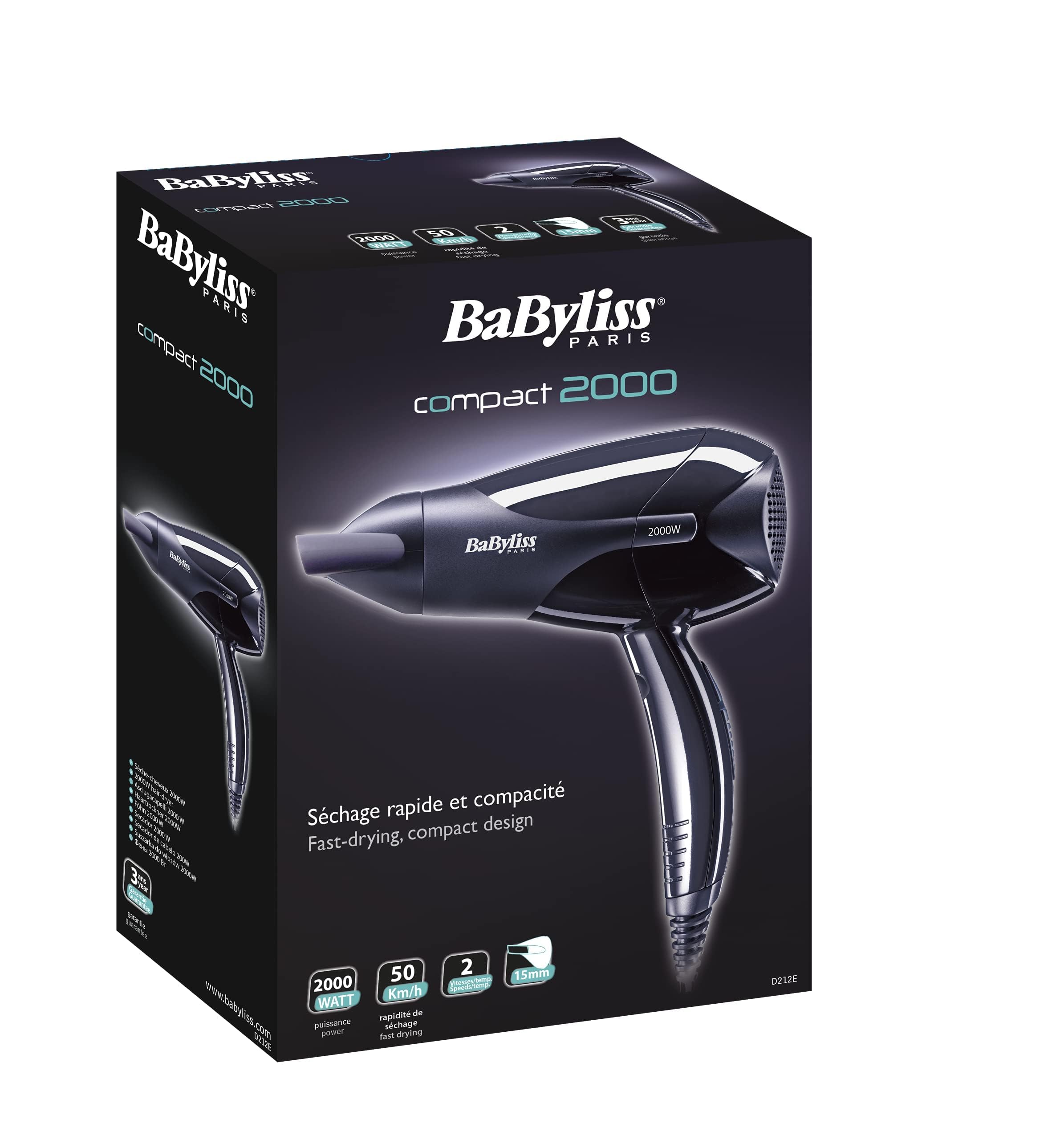 BaByliss Powerlight 2000 Dryer | Lightweight And Powerful 2000w Dryer With Quick Drying Time | 2 Heat & 2 Speed Control | Easy To Handle & Efficient And Customizable Settings