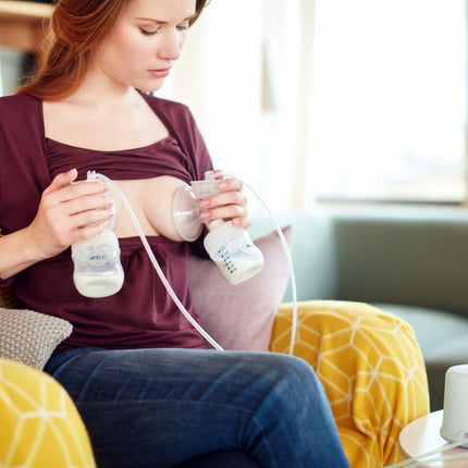 مضخة الثدي الكهربائية المزدوجة من فيليبس أفينت مع وسادة طاقة إضافية، SCF334/22، أبيض