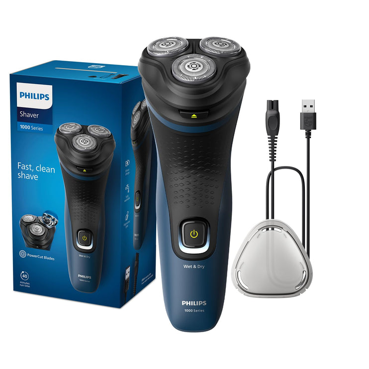 Philips Shaver S1151/00 | Wet & Dry Use | Fast, Comfortable Shave with ComfortCut Blades | 3D Floating Heads, One-Touch Open | 40min Cordless Use, Protective Cap Included