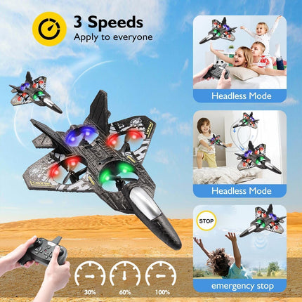 BORTONY RC Helicopter Plane for Kids LO712, 2.4Ghz Remote Control Jet Fighter Airplane 3D Flip Quadcopter Toy Gifts, Cool Lights Stunt Airplane Roll Hovering for Boys Beginners (LO712)