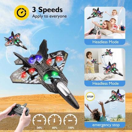 BORTONY RC Helicopter Plane for Kids LO712, 2.4Ghz Remote Control Jet Fighter Airplane 3D Flip Quadcopter Toy Gifts, Cool Lights Stunt Airplane Roll Hovering for Boys Beginners (LO712)