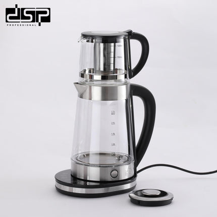 DSP Glass Electric Kettle with Samovar, 2000W Real Power, 1.0L and 2.5L Capacity, 5 Temperature Settings, Boil-Dry Protection, Keep Warm Function, -KK1277