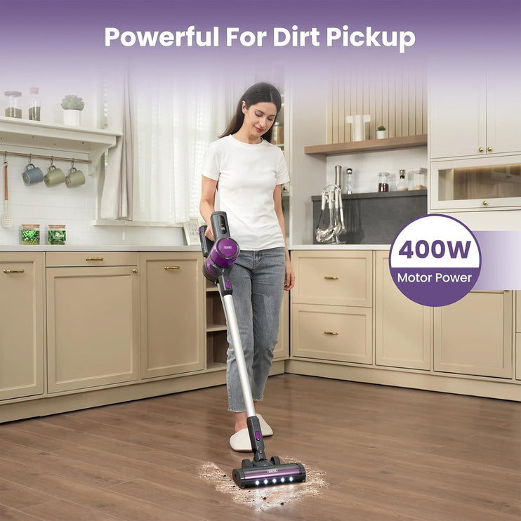 Gevi Brushless Cordless Vacuum for 25Kpa Motor with HEPA 45mins Runtime, Detachable Battery, Lightweight Vacuum for Carpet, Pet Floor 400W