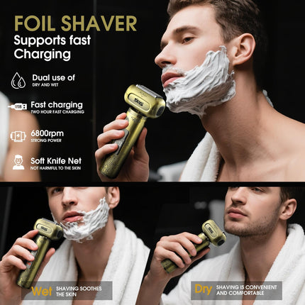 DSP Electric Shavers for Men, IPX6 Waterproof, Type-C, Rechargeable Shaver, 4-Blade Cutting System, Electric Foil Shaver, Travel Lock (Bronze)