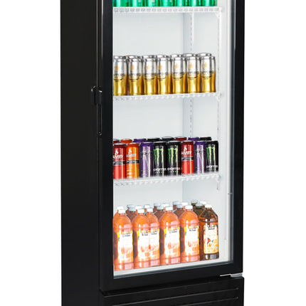 TCL F280SCB Showcase Refrigerator, 280L Gross Capacity, 1-10℃ Temperature, Ventilated Cooling System, Tempered Glass Door, Steel Wire Shelves, Lock & Key, Front Air Blowing - F280SCB