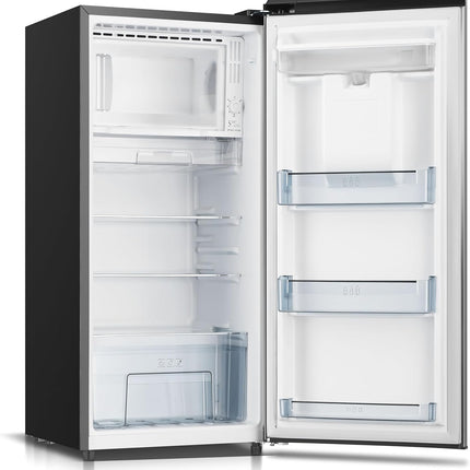 Hoover 195L Single Door Refrigerator With Water dispenser, Curved door design, Chiller Compartment, LED Lighting, Glass Shelves  HSD-K195-S