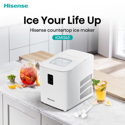 Hisense Ice Maker, Automatic ice making , Portable and compact, Fast ice making, 2 sizesice cubes, Transparent view window, Self-cleaning, ICM1263