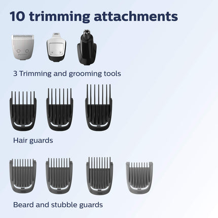 Philips Multigroom Series 3000 Cordless with 10 Trimming Accessories, Lithium-Ion and Storage Bag, MG3750/10
