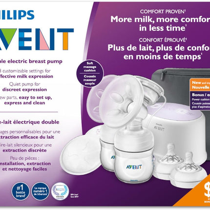 مضخة الثدي الكهربائية المزدوجة من فيليبس أفينت مع وسادة طاقة إضافية، SCF334/22، أبيض